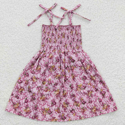 SALE GSD0377 Summer Smocked Straps Princess Sundress Floral Casual Holiday Dress Kids Beachwear