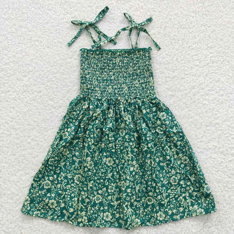 SALE GSD0369 Summer Smocked Straps Princess Sundress Floral Casual Holiday Dress Kids Beachwear