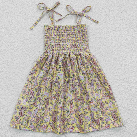 SALE GSD0372 Summer Smocked Straps Princess Sundress Floral Casual Holiday Dress Kids Beachwear