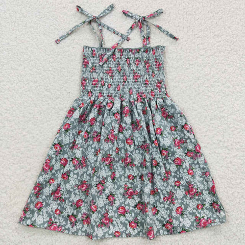 SALE GSD0378 Summer Smocked Straps Princess Sundress Floral Casual Holiday Dress Kids Beachwear