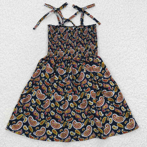 SALE GSD0368 Summer Smocked Straps Princess Sundress Floral Casual Holiday Dress Kids Beachwear