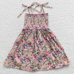 SALE GSD0376 Summer Smocked Straps Princess Sundress Floral Casual Holiday Dress Kids Beachwear