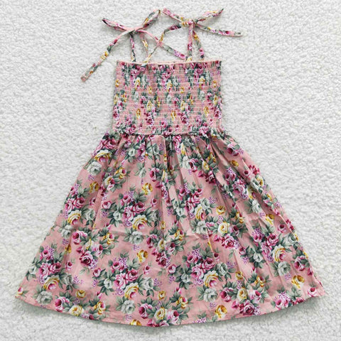 SALE GSD0376 Summer Smocked Straps Princess Sundress Floral Casual Holiday Dress Kids Beachwear