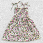 SALE GSD0371 Summer Smocked Straps Princess Sundress Floral Casual Holiday Dress Kids Beachwear