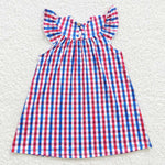 GSD0387 Smocked July 4th Flag Red Blue Plaid Boutique Girl's Dress