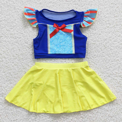S0144 Princess Blue Yellow Cute Girl's Swimsuit
