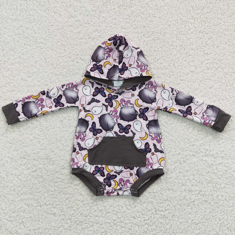 LR0274 Halloween Bat Hoodie Baby Bubble Girl's Romper