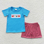 BSSO0247 Summer Embroidery Crab Blue Boy's Shorts Set