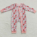 LR0294 Christmas Cup Pink Zip Baby Boy's Romper Onesie