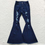 P0118 Adult Blue Hole Jeans Fashion Flared Pants