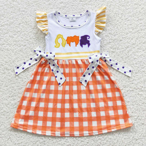 GSD0382 Embroidery Halloween Orange Plaid Girl's Dress