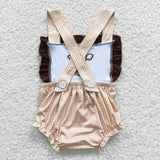 SR0312 Embroidery Cow Plaid Brown Baby Cute Girl's Romper