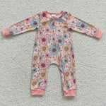 LR0301 Flower Pink Zip Baby Romper Onesie