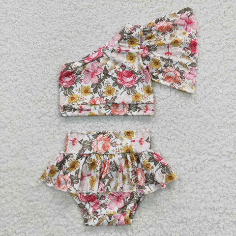 GBO0157 Flower Ruffles Baby Girl's Bummie Set