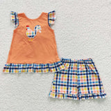 GSSO0313 Summer Embroidery Chick Colorful Girl's Shorts Set