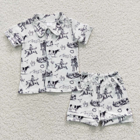 BSSO0275 Cowboy Horse riding Boy's Girl's Pajamas Set