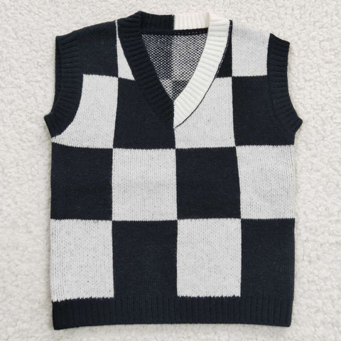 GT0187 Wednesday Black Plaid Sweater Vest