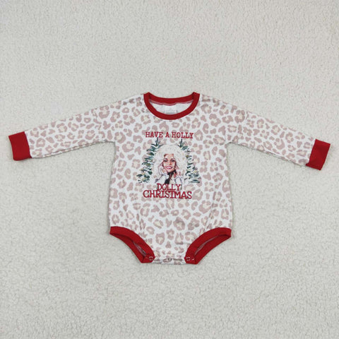 LR0283 Christmas Have a holly Leopard Baby Bubble Romper