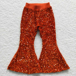 P0147 Boutique Orange Shiny Sequin Pants