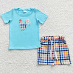BSSO0270 Summer Embroidery Chick Colorful Boy's Shorts Set