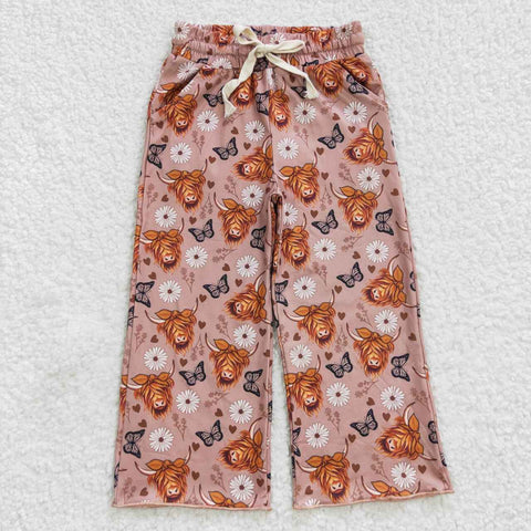 P0144 Butterfly Flower Cow Girl's Wide leg pants