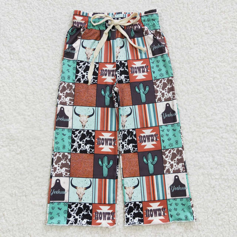 P0145 Western Cactus Plaid Girl's Wide leg pants