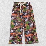 P0141 Cow Stripe Leopard Girl's Wide leg pants