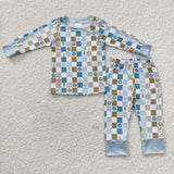 BLP0171 Smiley face Plaid Pajamas set
