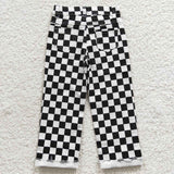 P0122 Black Plaid Denim Boy's Girl's Pants Jeans