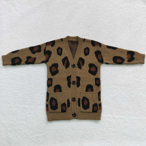 GT0189 Fashion Girls Knit Sweater Cardigan Leopard Coat
