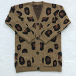 GT0189 Fashion Girls Knit Sweater Cardigan Leopard Coat