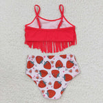 S0142 Strawberry Pink Tassel Girl's Swimsuit