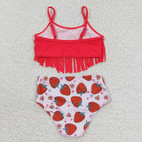 S0142 Strawberry Pink Tassel Girl's Swimsuit