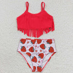 S0142 Strawberry Pink Tassel Girl's Swimsuit