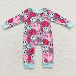 LR0302 Smiley face Pink Zip Baby Romper Onesie