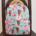 BA0081 Cow Flower Blue Backpack Bag