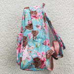 BA0081 Cow Flower Blue Backpack Bag