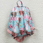 BA0081 Cow Flower Blue Backpack Bag