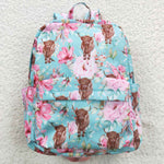 BA0081 Cow Flower Blue Backpack Bag