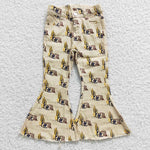 P0074 New Fashion Western Cactus Desert Denim Flared Girl's Pants