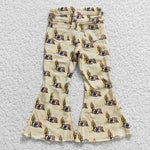 P0074 New Fashion Western Cactus Desert Denim Flared Girl's Pants