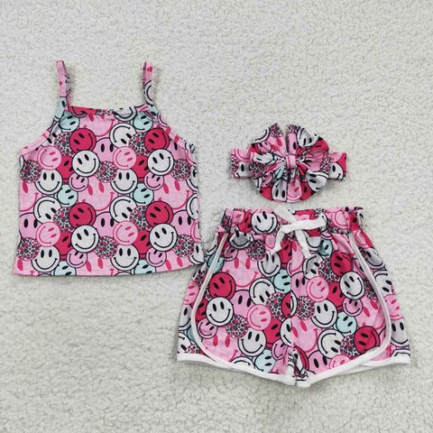 GSSO0340 Summer Smiley pink Girl's Shorts Set