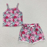 GSSO0340 Summer Smiley pink Girl's Shorts Set