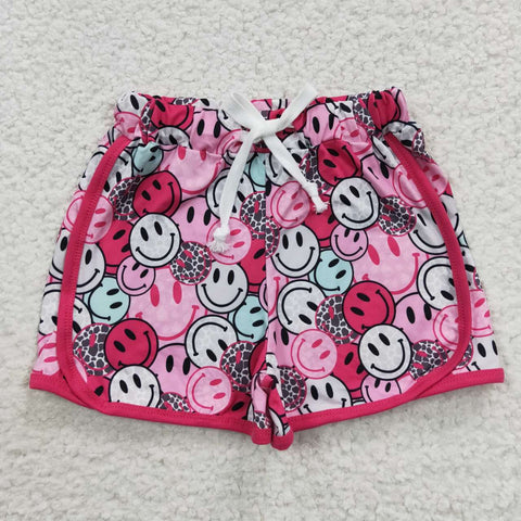 SS0100 Summer Smiley Face Pink Sports Girl's Shorts Set
