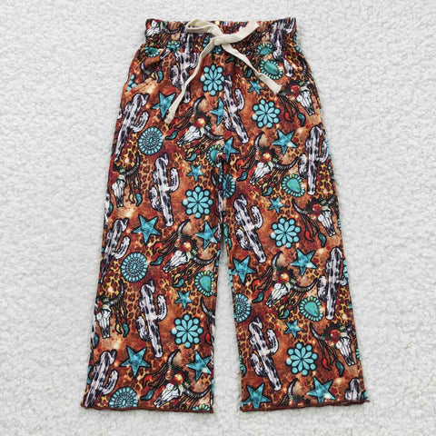 P0139 Cactus Leopard Girl's Wide leg pants