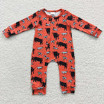 LR0342 Cow Orange Baby Zip Sleeper Romper Onesie