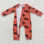 LR0342 Cow Orange Baby Zip Sleeper Romper Onesie