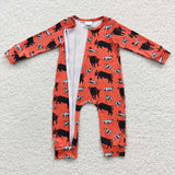 LR0342 Cow Orange Baby Zip Sleeper Romper Onesie