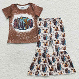 GSPO0647 Western Cow Cactus Brown Girl's Set