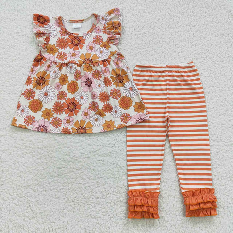 GSPO0674 Flower Orange Stripe Girl's set